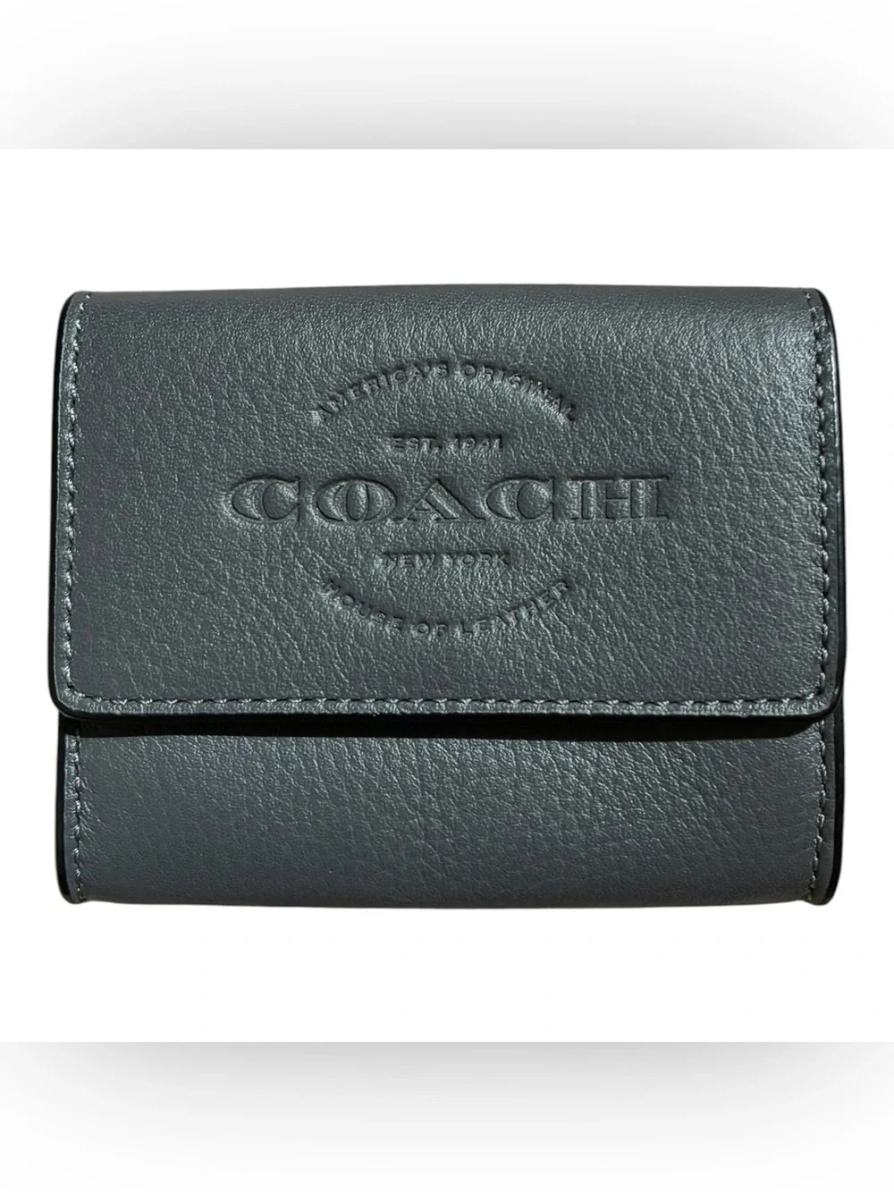 COACH Men’s Coin Case Natural Leather Wallet Graphite Gray F24652